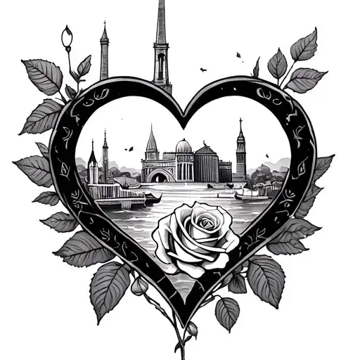 Roses Heart Surrounded Travel Landmarks