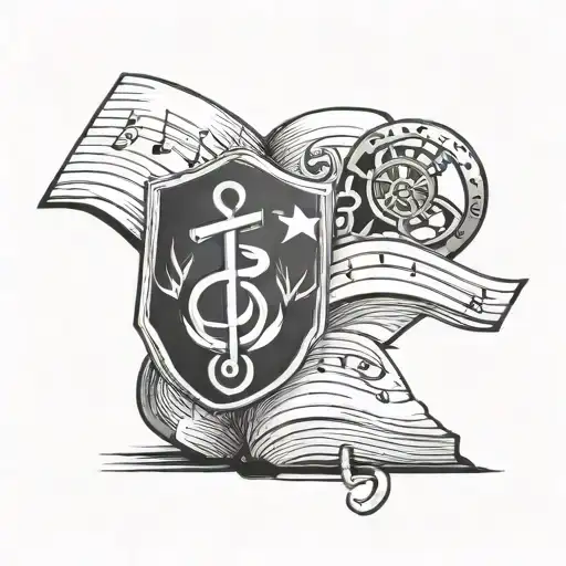 A Paramedic Symbol Intertwined With A Book And Musical Notes