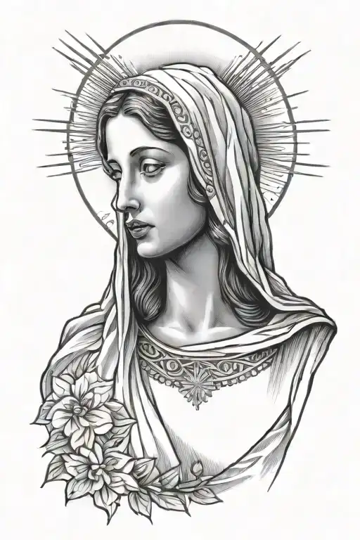 Virgin Mary With Light Bars Behind Her Head