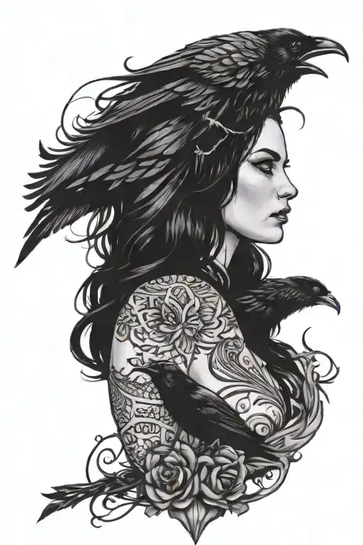 Yennefer From The Witcher With Purple Eyes And A Black Crow Around