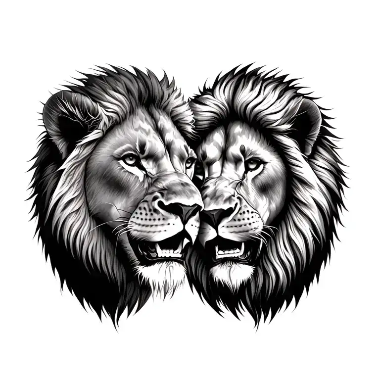 A Lioness And A Lion Nose To Nose