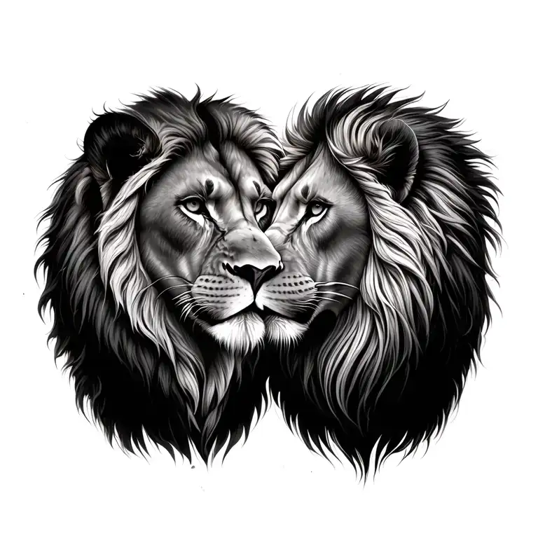 A Side Profile Of A Lioness And A Lion Looking At Each Other Face To Face In Love