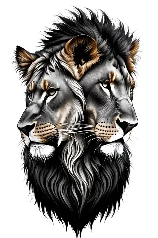 A Side Profile Of A Lioness And A Lion Looking At Each Other Face To Face In Love