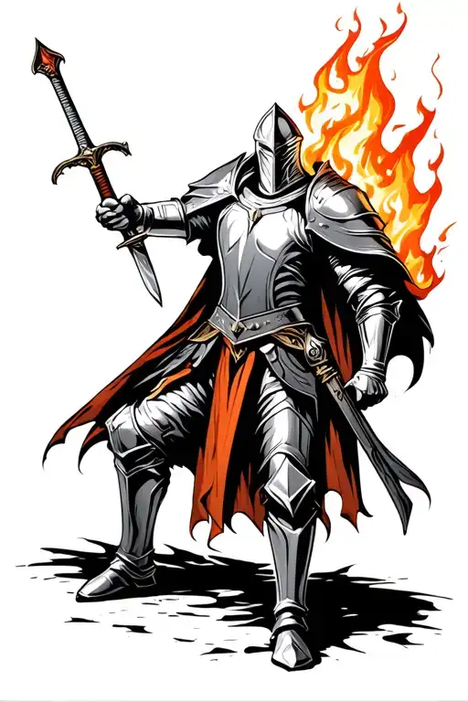 Knight Holding A Sword On Fire