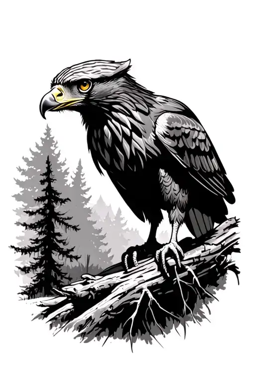 Hawk In Forest Scene