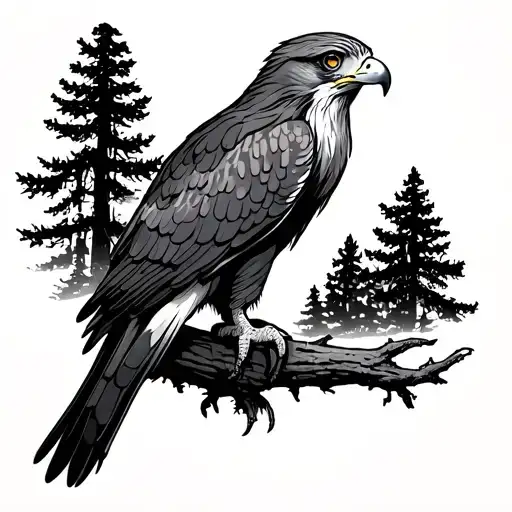 Hawk In Forest Perched