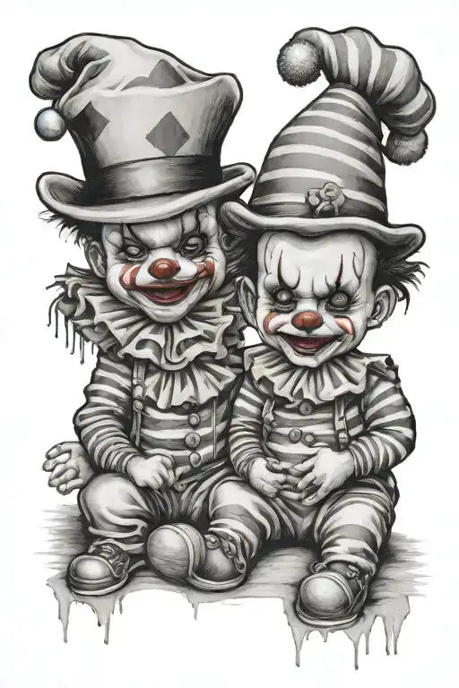 Baby Clowns One Happy One Sad Standing Next To Each Other