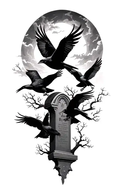 Death And Graveyard With Crows Flying
