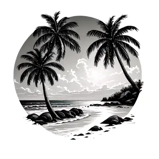 Beach Scene With Palm Trees