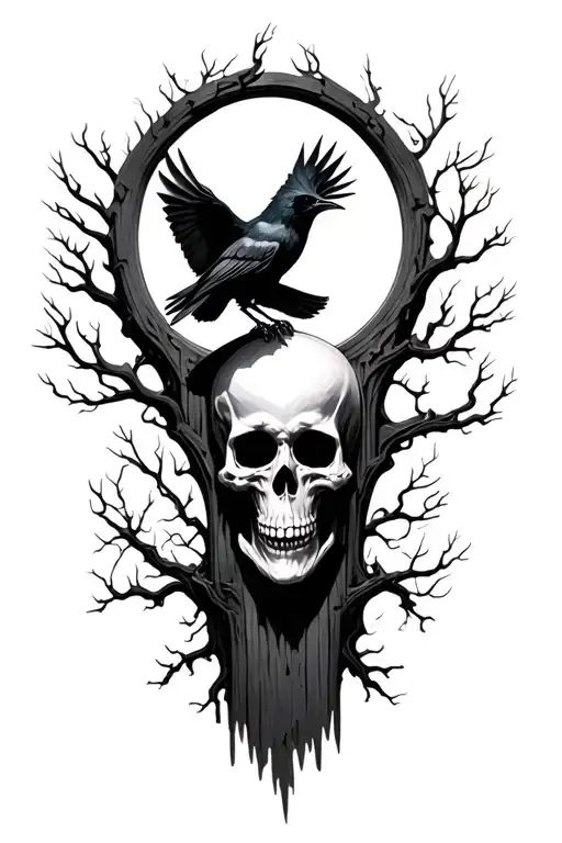 Death And Graveyard With Crows Flying