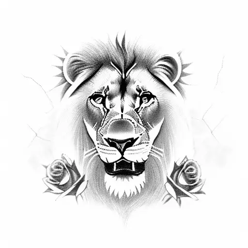 Stormy Sky With Lighting A Lion And Roses