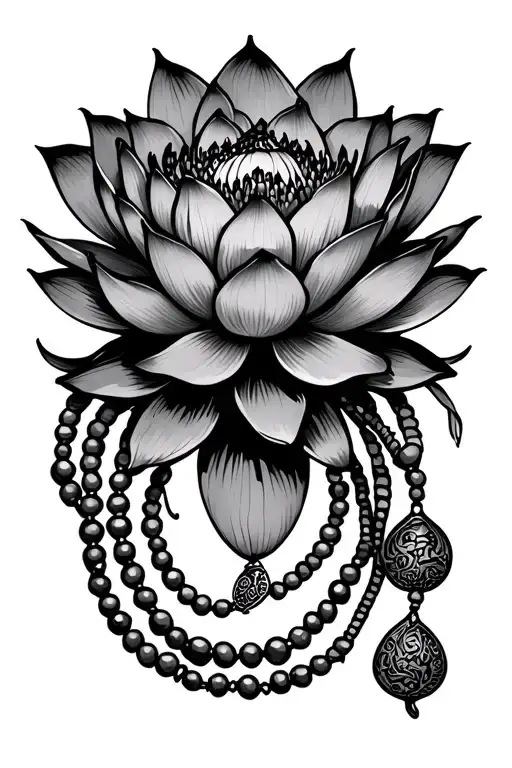 Lotus Flower And Buddhist Prayer Beads