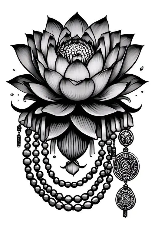 Lotus Flower And Buddhist Prayer Beads Hanging