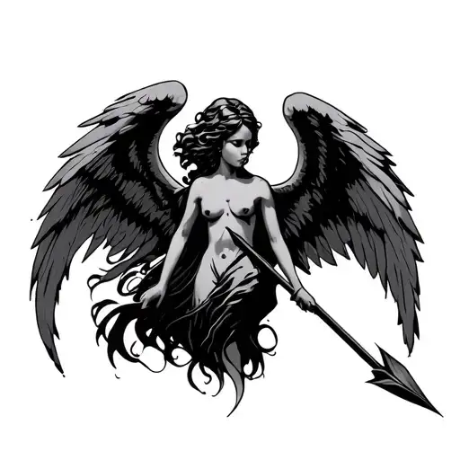 Dark Angel With Arrow Through Body Fine Line