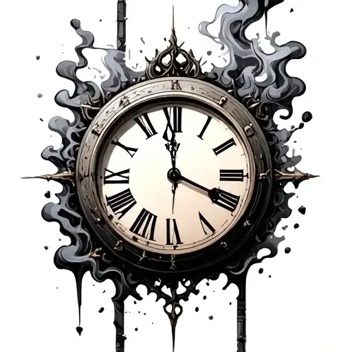 Clock With Broken Metal Bars And Smoke