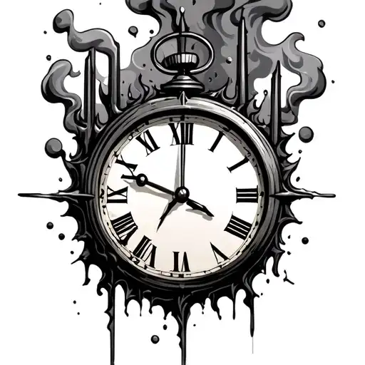 Smashed Clock With Bars Over It And Smoke