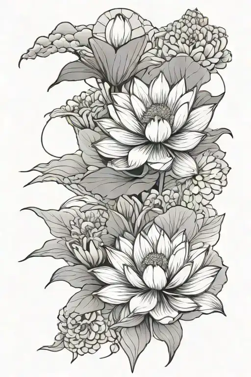 Lotus Flower Garden With Mountain Scenery On