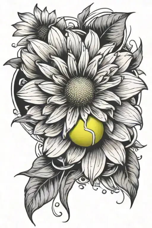 Daisy Flower With Tennis Ball Surrounded