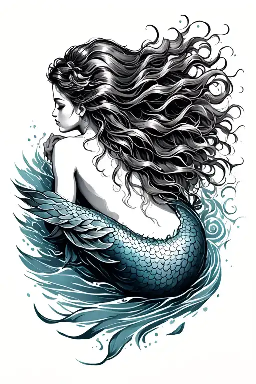 Back Of Mermaid Swimming Up Long Hair