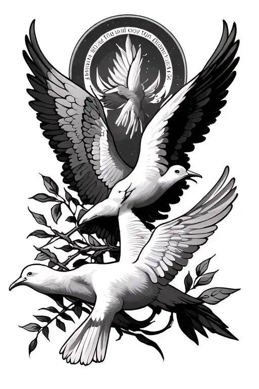 God With Wings And A Dove With A Branch In Its Mouth With A Phrase