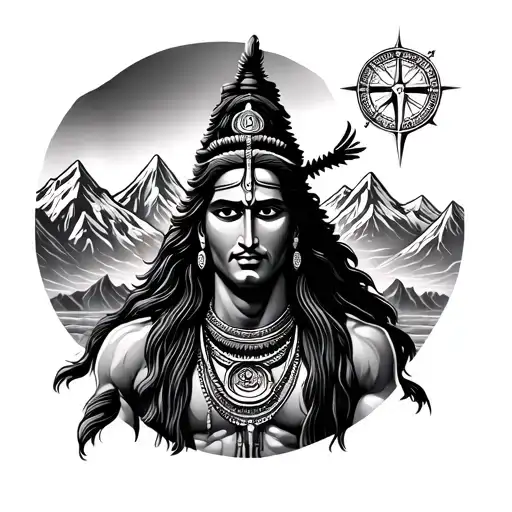 Lord Shiva And Mountain And Compass And Trekking