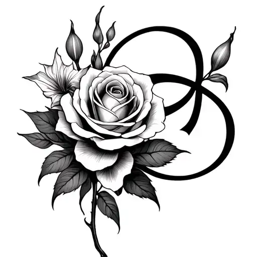Rose With An Iris And Lily Intertwined Attached To An Infinite Symbol