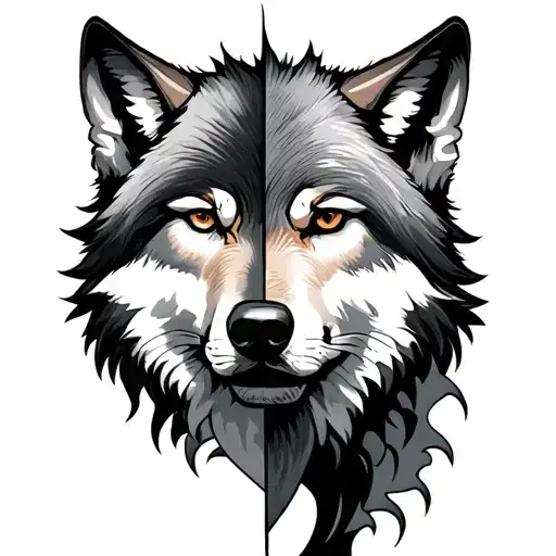 Wolf Face Morphing Into Man