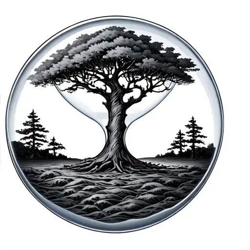 A Tree Representing Life In A Hourglass Filled