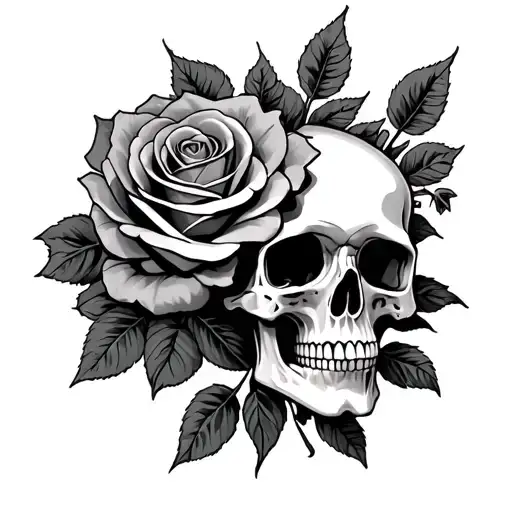 Realistic Skull And Intertwined Rose