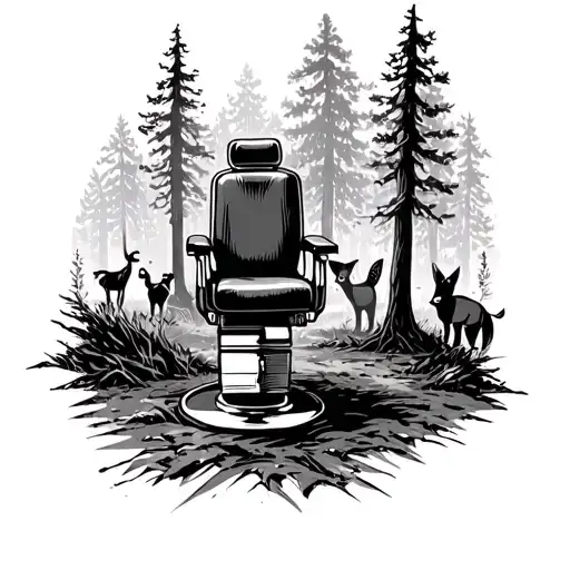 A Barber Chair Nestled In A Forest Clearing With Animals Peeking Out