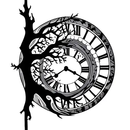 Clock And Tree Silhouette