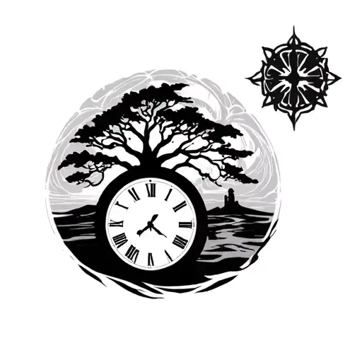 Clock And Tree Silhouette