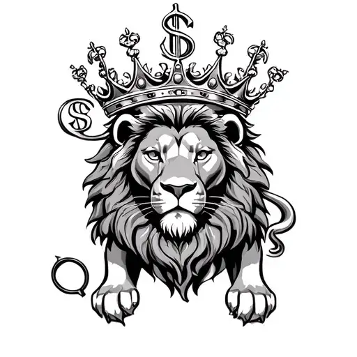 Lion With A Crown Dollar Sign And The World