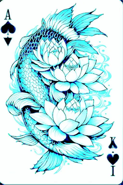 A Mystical Representation Of The Poker Card With A Koi Fish And Lotus Flower Intertwined