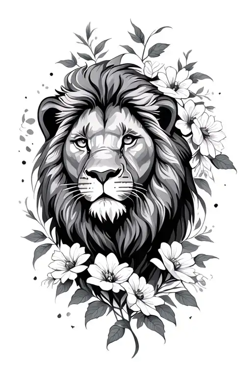 Lion With Flowers Growing