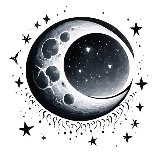 A Moon With Stars And Fireflies Around It