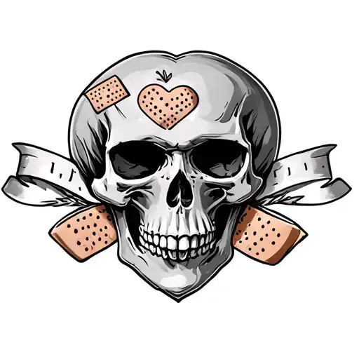 Skull And Heart With Bandaid