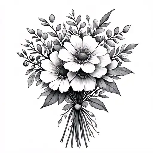 March December August Birth Flower Bouquet Tatoo Design