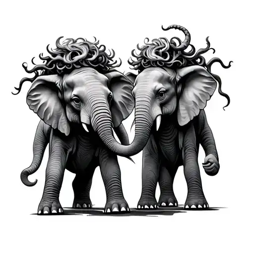 Magnificent & Medusa Walking Holding Hands Looking At Elephants