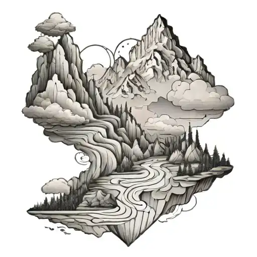 Mountain Landscape With A Hidden Mathematical Formula In The Clouds