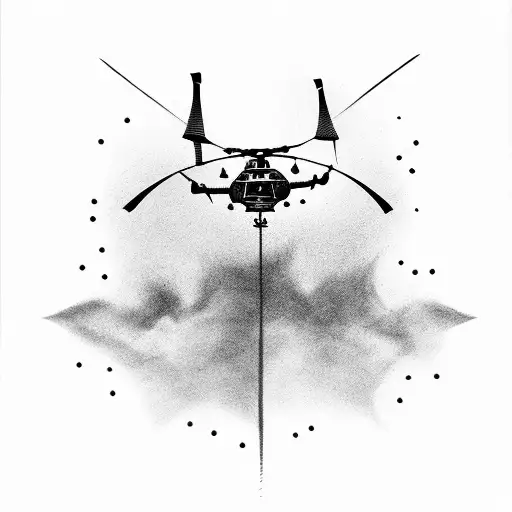Design A Tattoo Featuring A Helicopter Hovering Over A Dense Forest