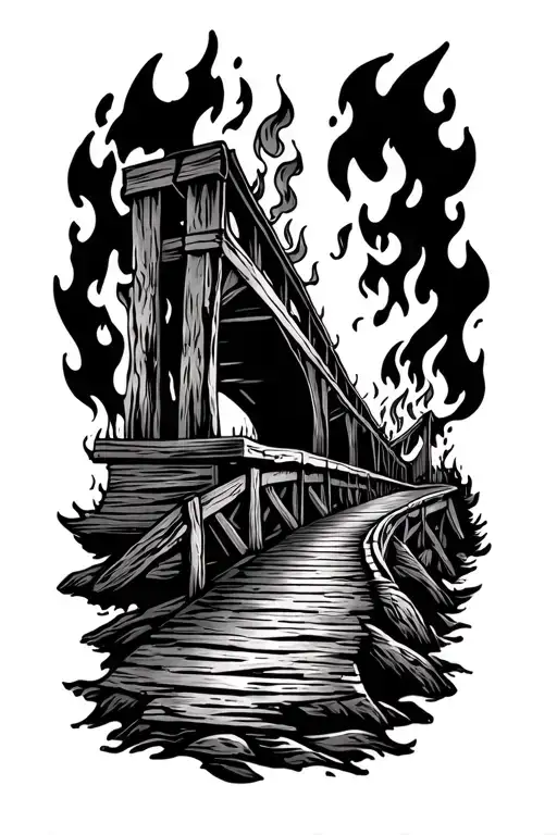 Old Wooden Bridge On Fire