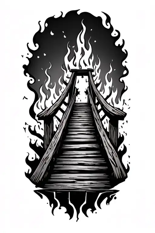 Old Wooden Bridge On Fire