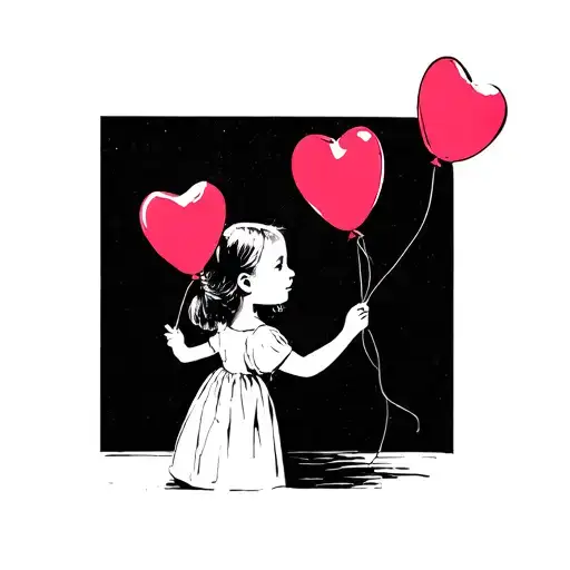 Little Girl Throwing Two Heart Shaped Balloons