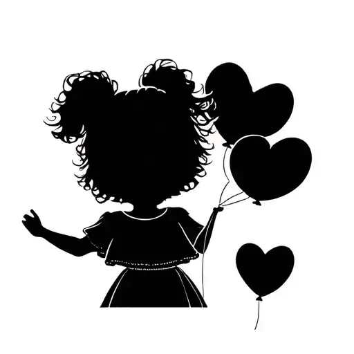 10Cm Tattoo Of Little Girl Throwing Two Heart-shaped Balloons