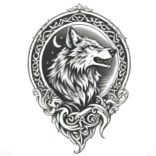 Howling Wolf Under A Crescent