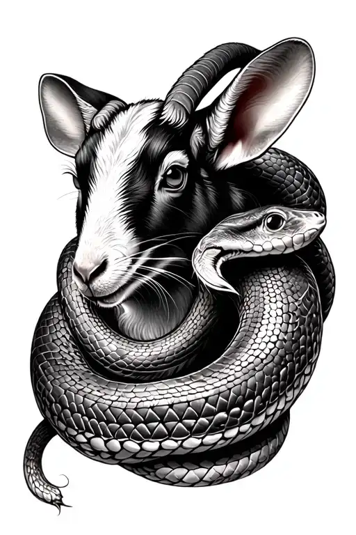 Mouse And Snake Protecting A Goat