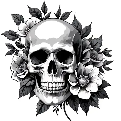 Skull And Flowers Intertwined