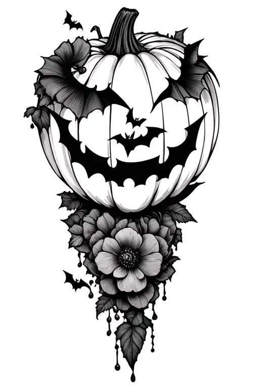 Floral Pumpkin With Bats