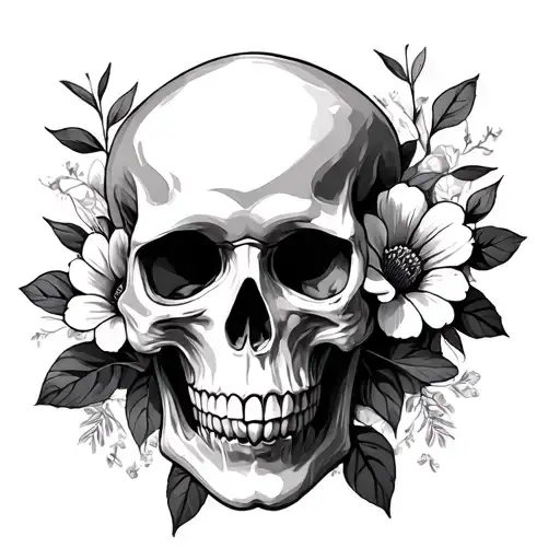 Skull And Flowers Intertwined